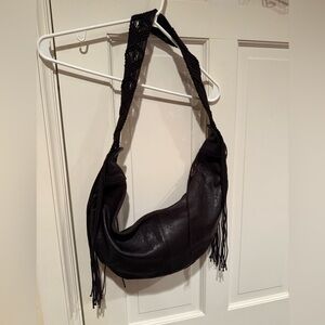Free People Finn Fringe Leather Bag in Onyx/Espresso